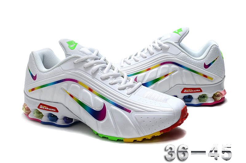 2020 Women Nike Shox R4 White Rainbow Shoes